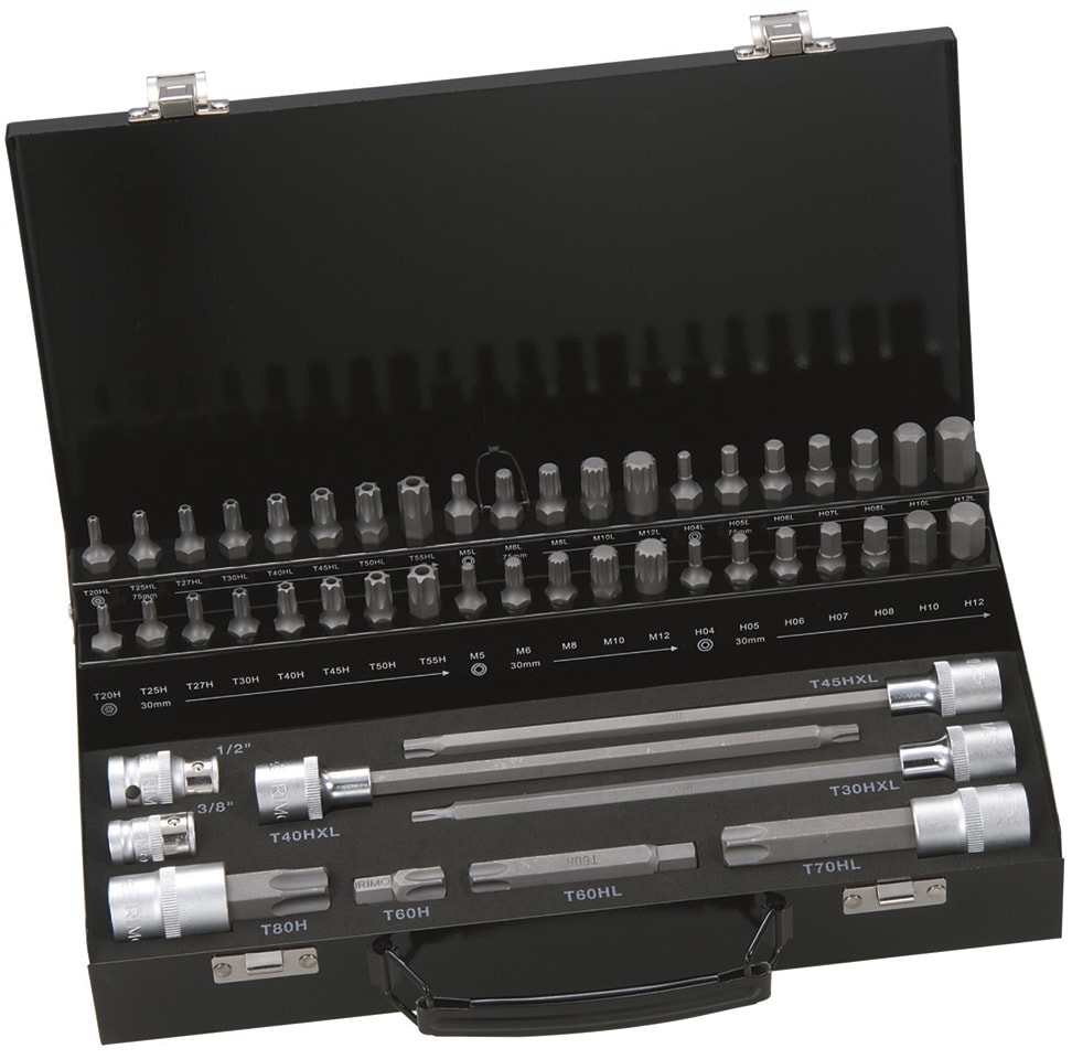 Irimo bitshylser i sett 10 mm, 49 deler, Unbrako, Torx, XZN, Firkant