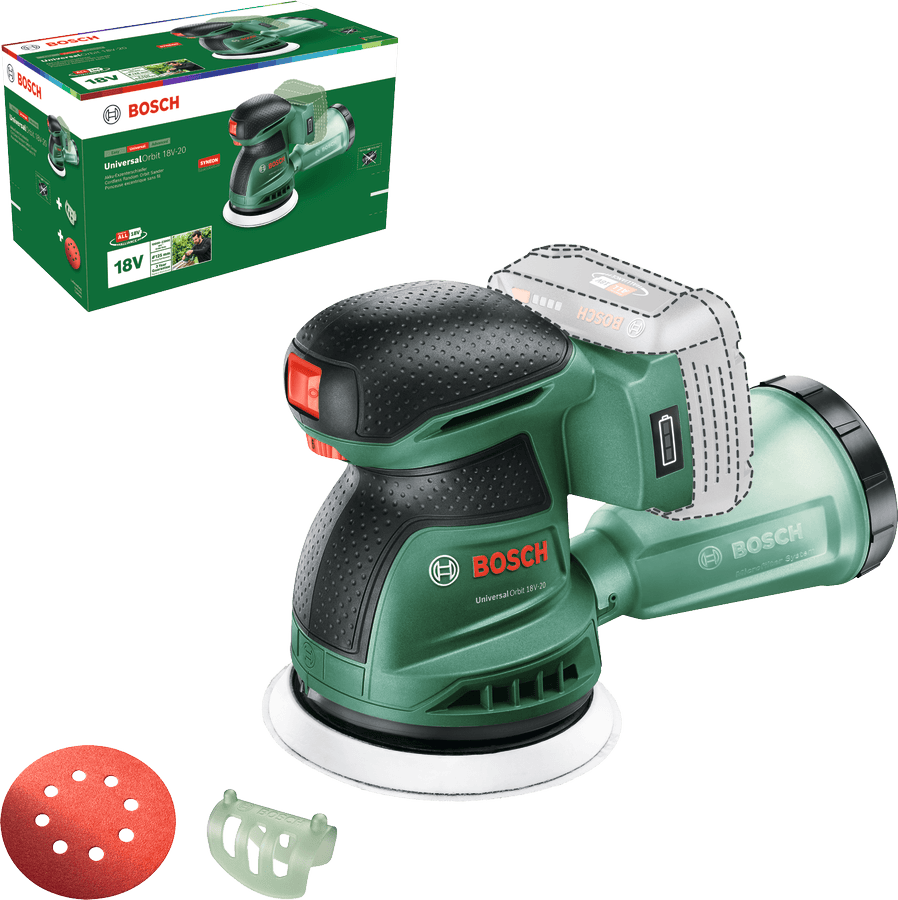 Bosch DIY Excenterslip Univorbit 18V Al18V20 med 1x2Ah batteri och laddare