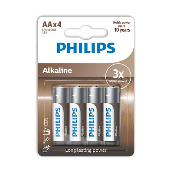 Philips alkaliske AA/LR6-batterier, 4-pk