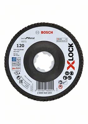 Bosch X-LOCK-lamellslipeskiver, vinklet modell, fiberplate, Ø 115 mm, G 60, X571, Best for Metal, 1 stk.