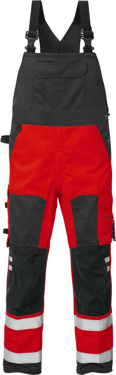 Fristads Hängslebyxa 1015 PLU, Klass 2 Varsel Röd/Svart C48