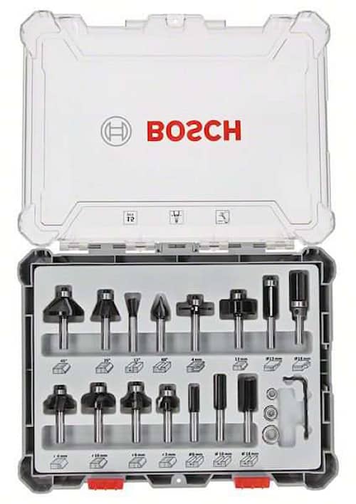Bosch Bitsæt til fræsejern, 15 dele, blandet, skaft på 8 mm