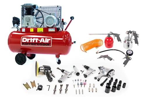 Drift-Air kompressorpakke CT 4/380 med 5 trykkluftmaskiner, 45 tilbehør samt 5 trykkluftverktøy
