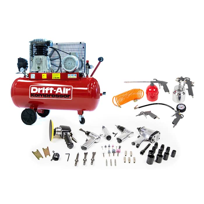 Drift-Air kompressorpakke CT 4/380 med 5 trykkluftmaskiner, 45 tilbehør samt 5 trykkluftverktøy