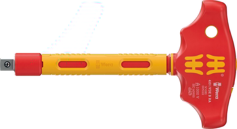 Wera 410 i VDE B RA VDE-isolerad adapterskruvmejsel med T-handtag med spärrfunktion för 3/8"-hylsmejselinsatser
