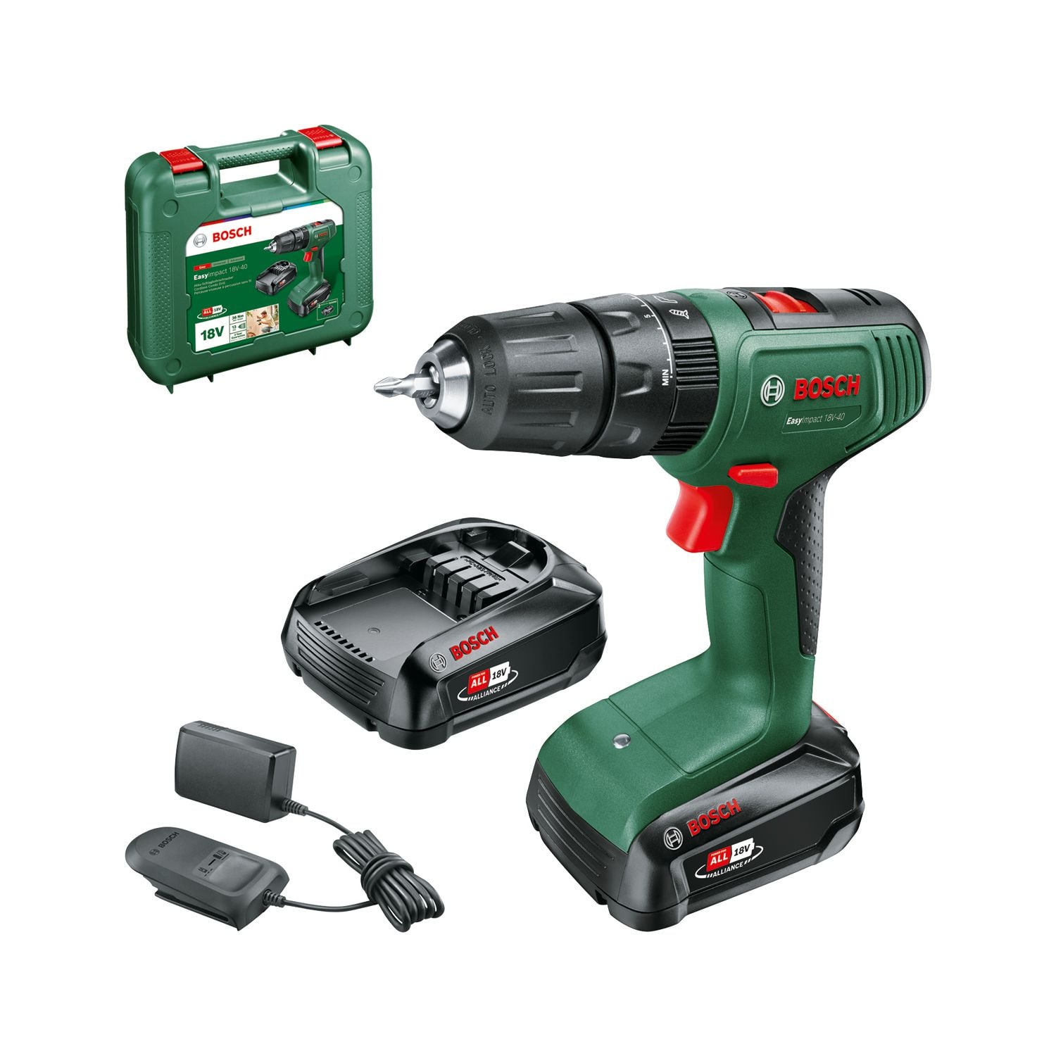 Bosch DIY Iskuporakone EasyImpact 18V-40, 2x1,5Ah akkua ja laturi
