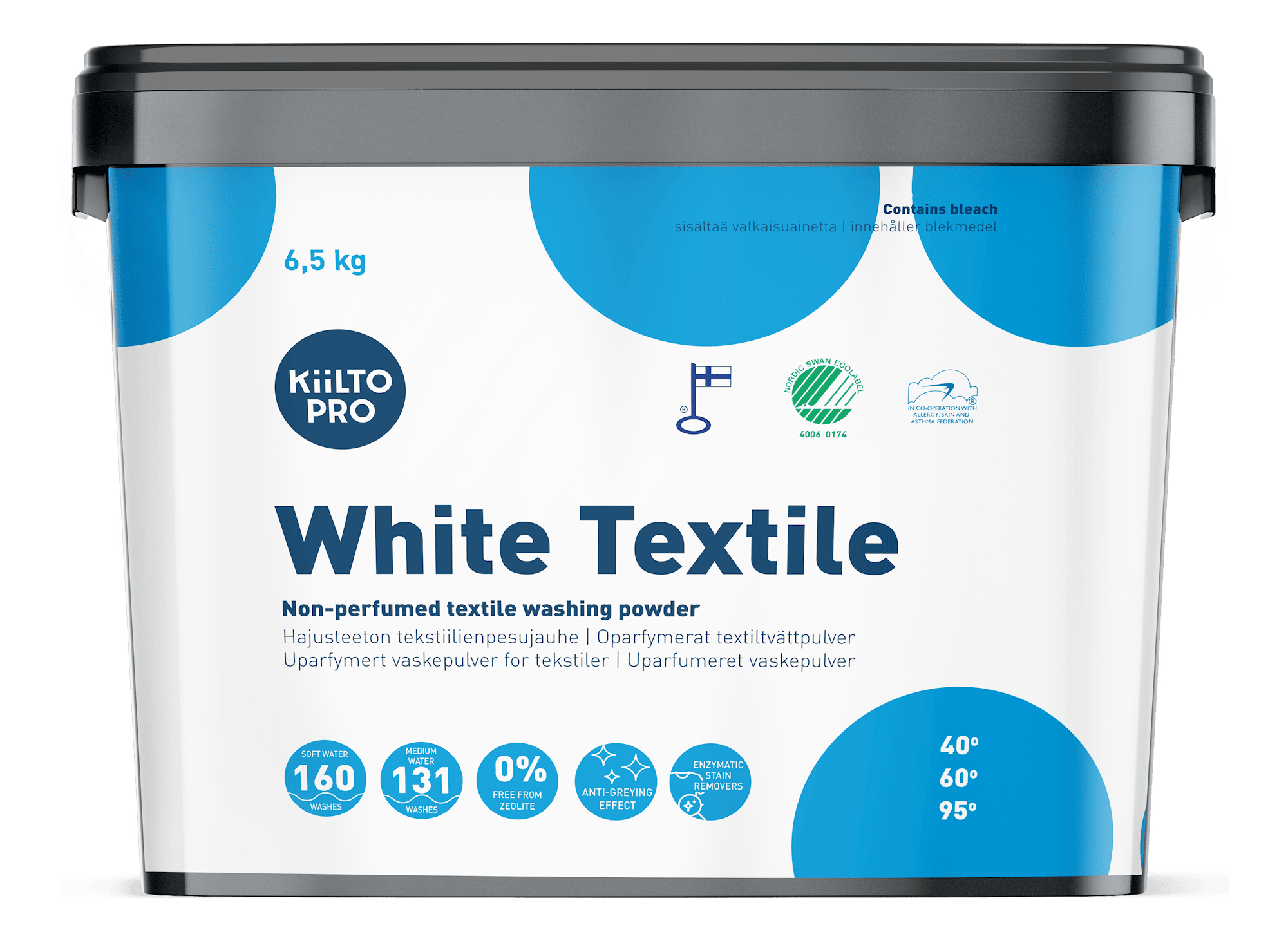 Kiilto Pro White Textile, Tvättmedel för vit tvätt, 6,5 kg