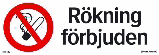 Systemtext Skylt Rökning förbjuden 297x105mm