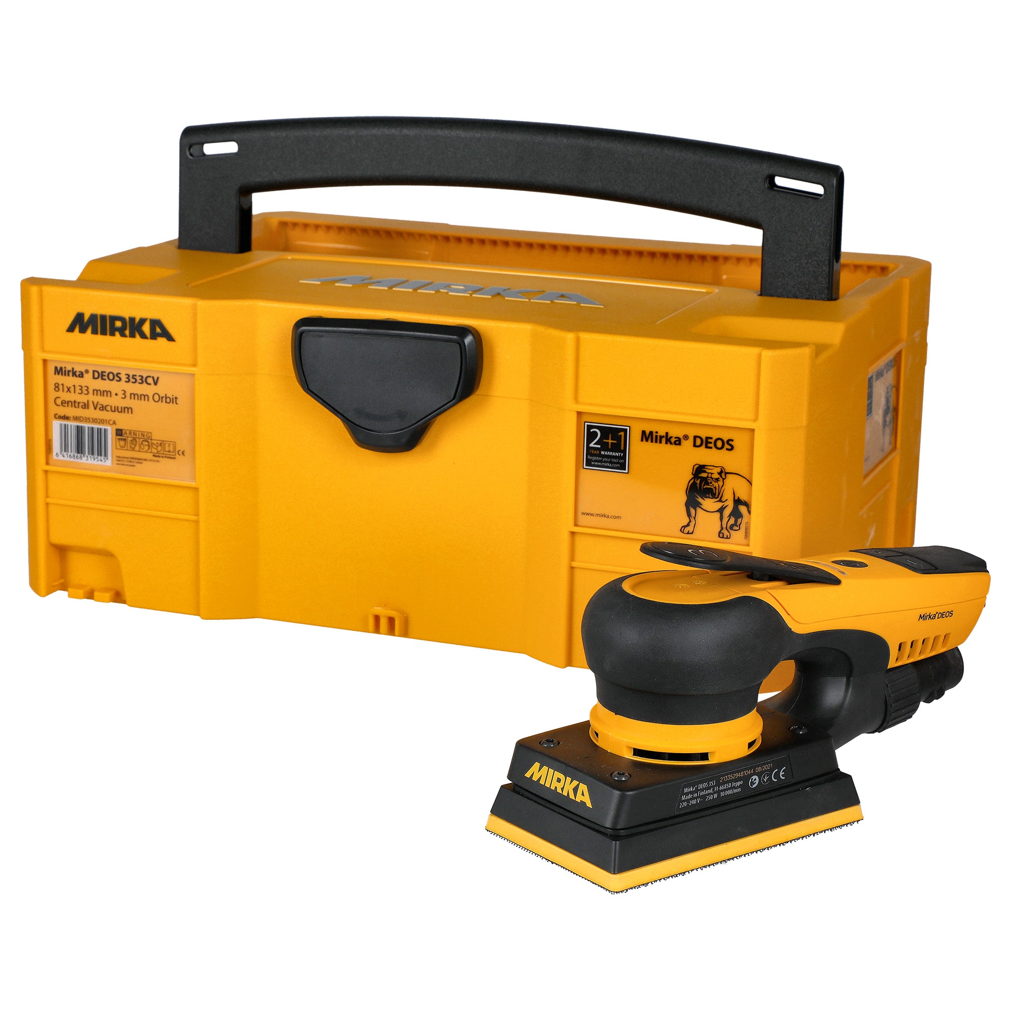 Mirka Planslipmaskin DEOS 353CV 81x133mm Orbit 3,0 230V i plastbox