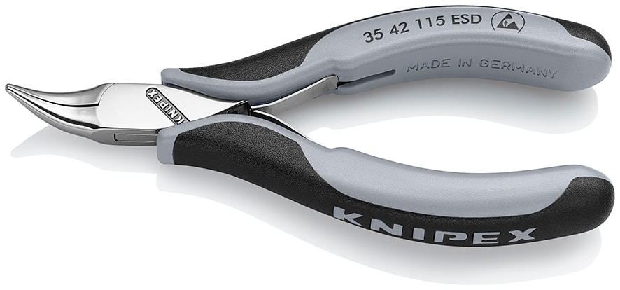 Knipex Elektroniktång 3542115ESD 115mm, flata, runda, vinklade 45gr käftar, slät gripyta