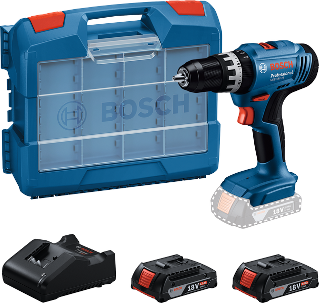 Bosch Slagborrmaskin GSB18V-25 63XTB LC med 2st 2Ah batterier & laddare