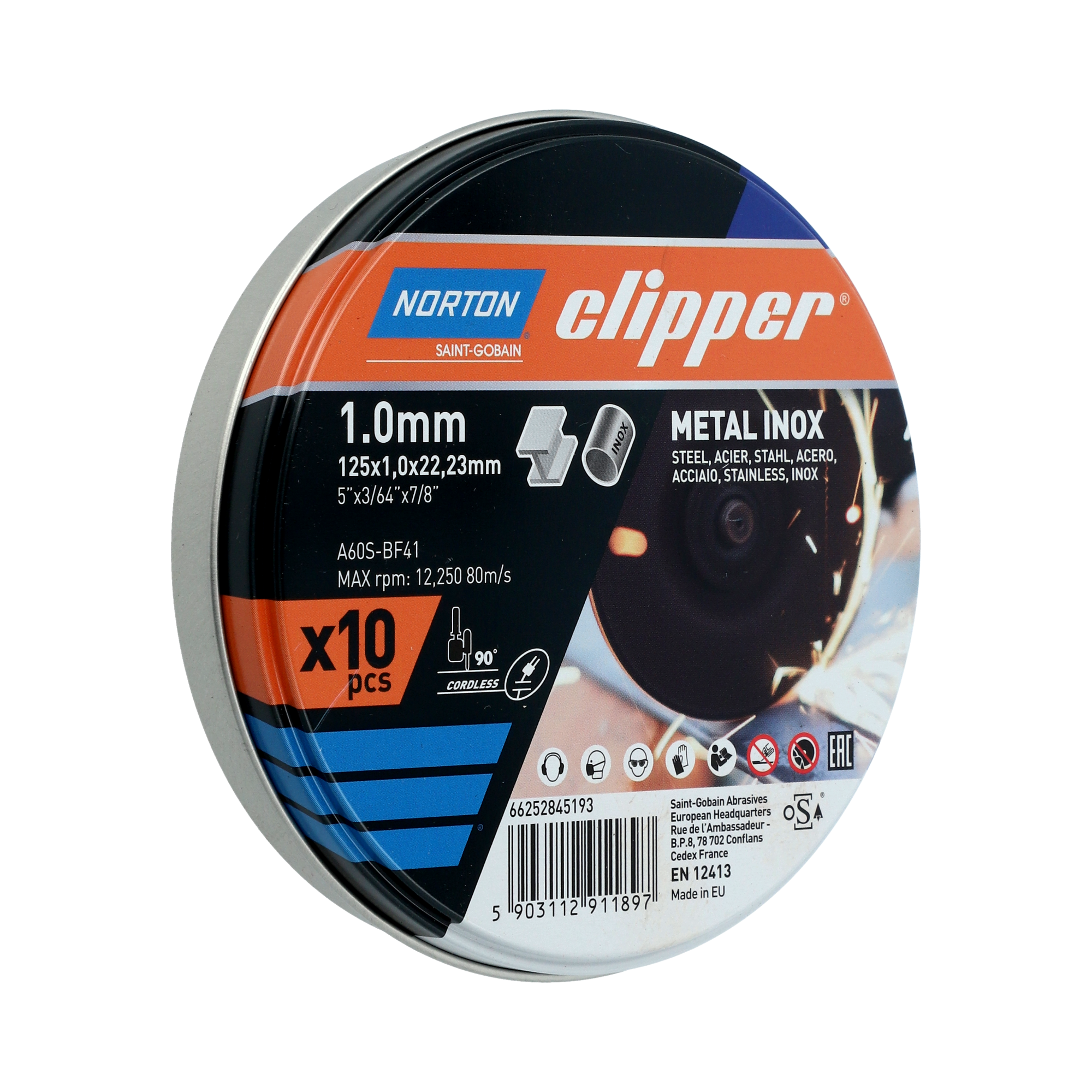 Norton Kapskiva för metall Clipper 125x1,0x22,23mm A60S Typ 41 10-pack