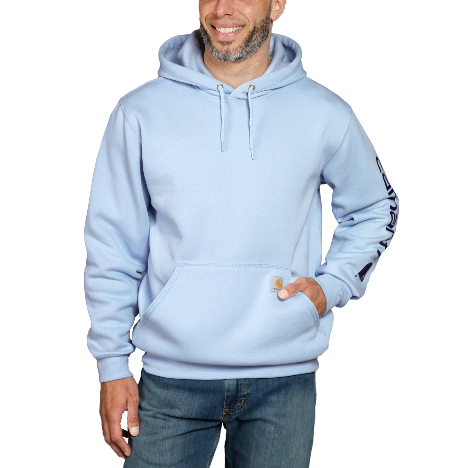 Carhartt Sleeve logo hoodie, Herr, Moonstone, M -