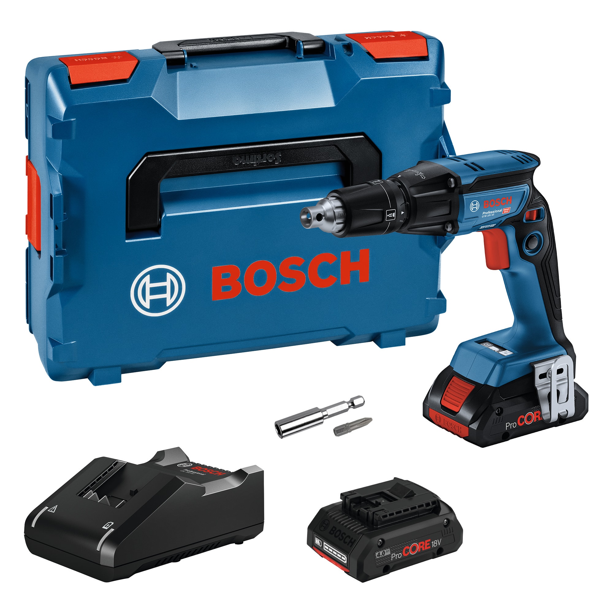 Bosch Gipsskruvdragare GTB 18V-45 PC 2x4Ah batterier och laddare i L-Boxx
