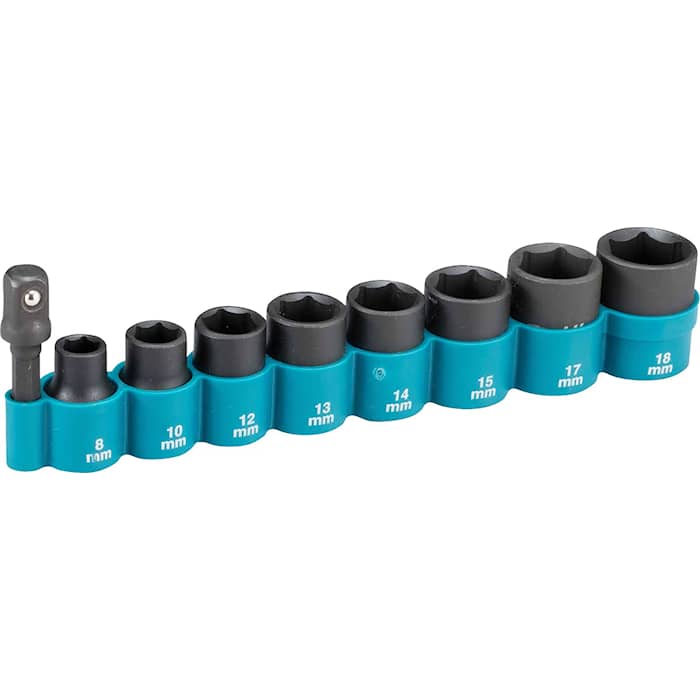 Makita Voimahylsysarja 3/8″, 8–18 mm, 6-kulmainen, 9 osaa
