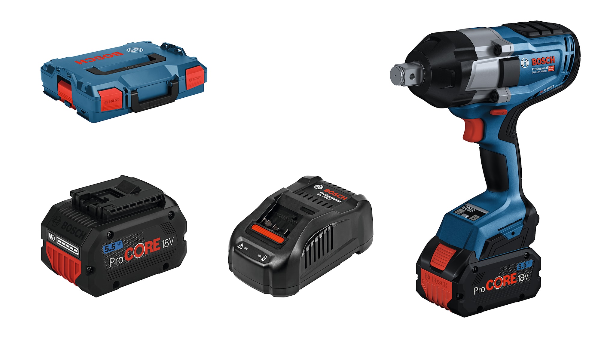 Bosch Mutterdragare GDS 18V-1050 PC H med 2x5,5Ah batterier och laddare i L-Boxx