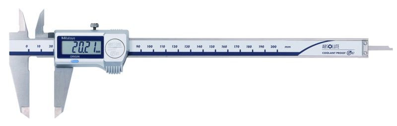 Mitutoyo ABSOLUTE Digimatic skyvelære 500-728-20 CoolantProof 0-200 mm, 0,01 mm karbidbelegg, flat skaft, IP67, datautgang