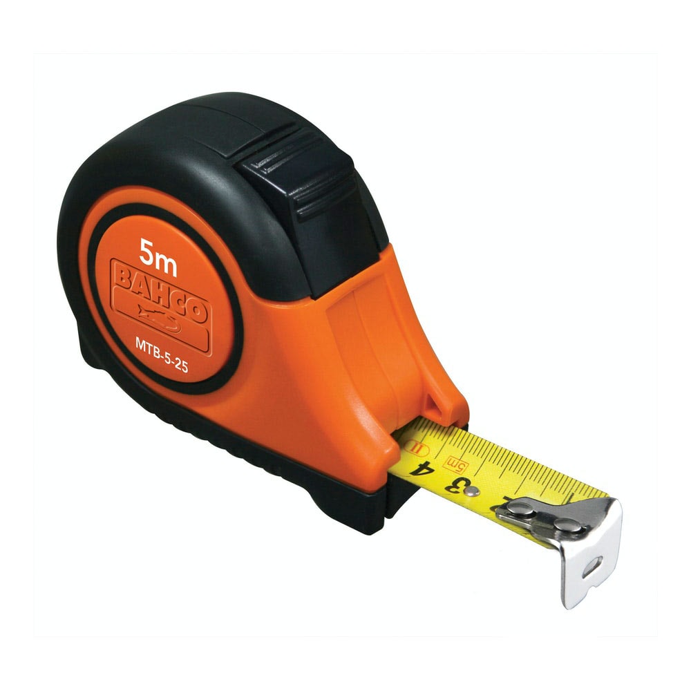 Bahco Måttband MTB kort, stål 5m x 25mm, mm/mm, klass 1