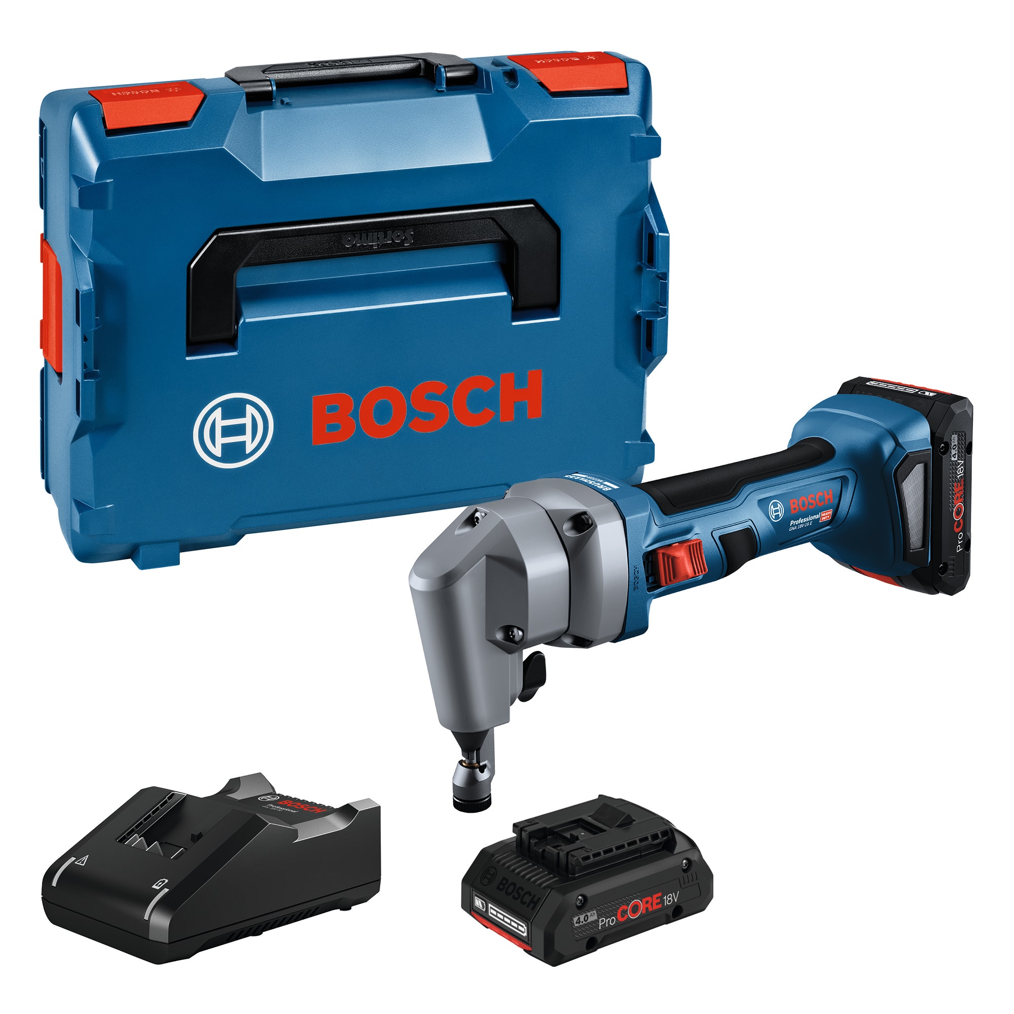 Bosch Nibblare GNA 18V-16 E PC med 2x4Ah batterier och laddare i L-Boxx