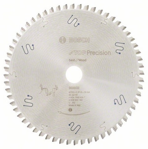 Bosch Sågklinga Top Precision Wood 254x2,3x30mm 60T