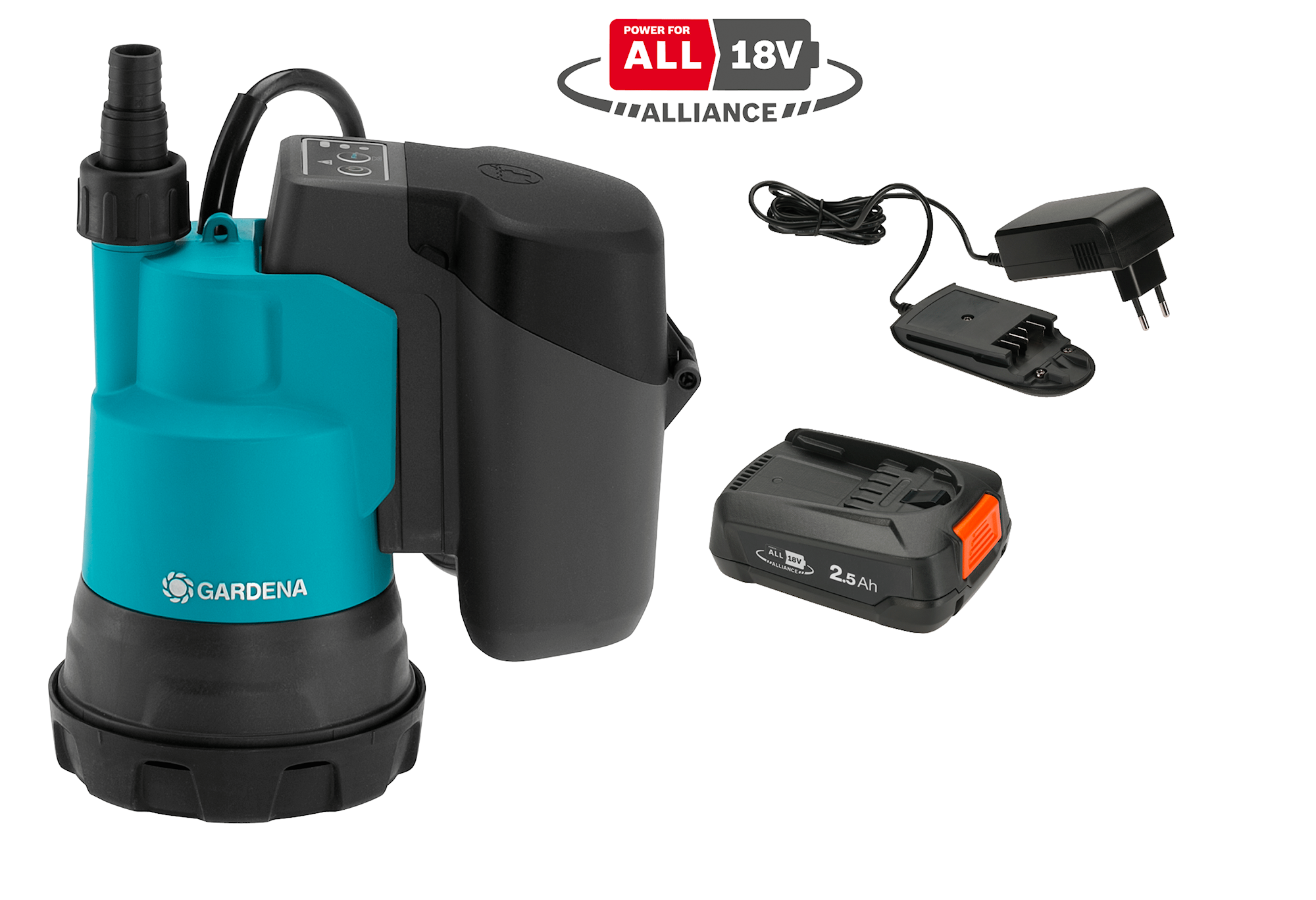Gardena Battery Clear Water Submersible Pump 2000/2 18V P4A Ready-To-Use Set