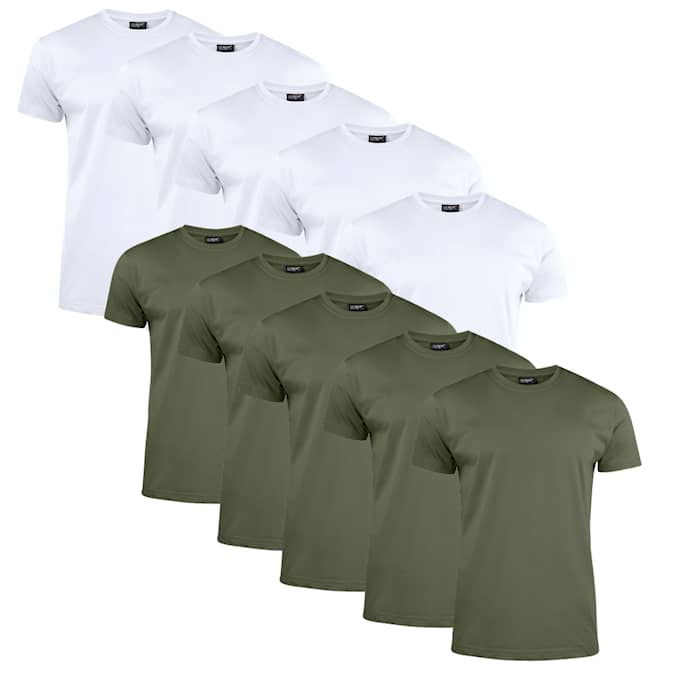 Clique T-shirt Herr 10-pack Vit/Militärgrön