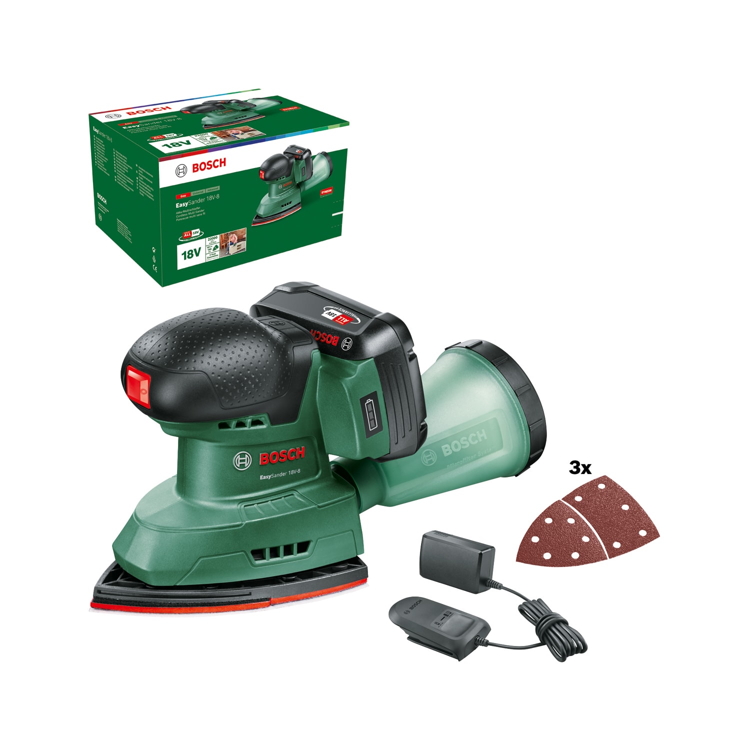 Bosch DIY Multislip Easysander 18V-8 med 1x2Ah batteri och laddare