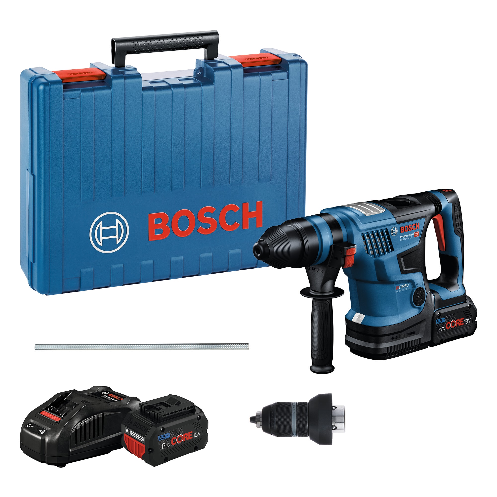 Bosch Borrhammare GBH 18V-34 CF med 2x5,5Ah batterier och laddare PC i L-Case
