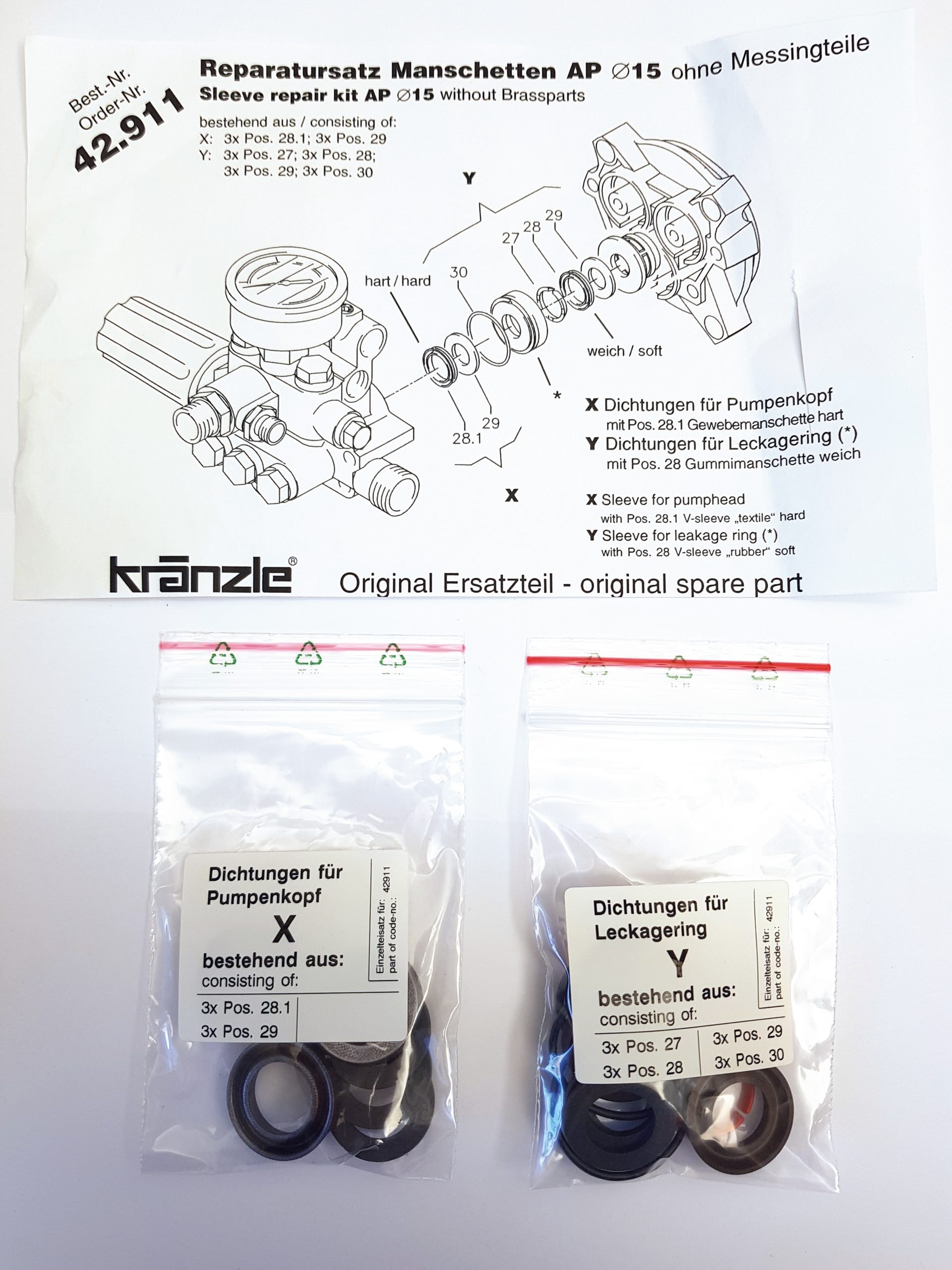 Kränzle Manschettsats 15Mm Kolv