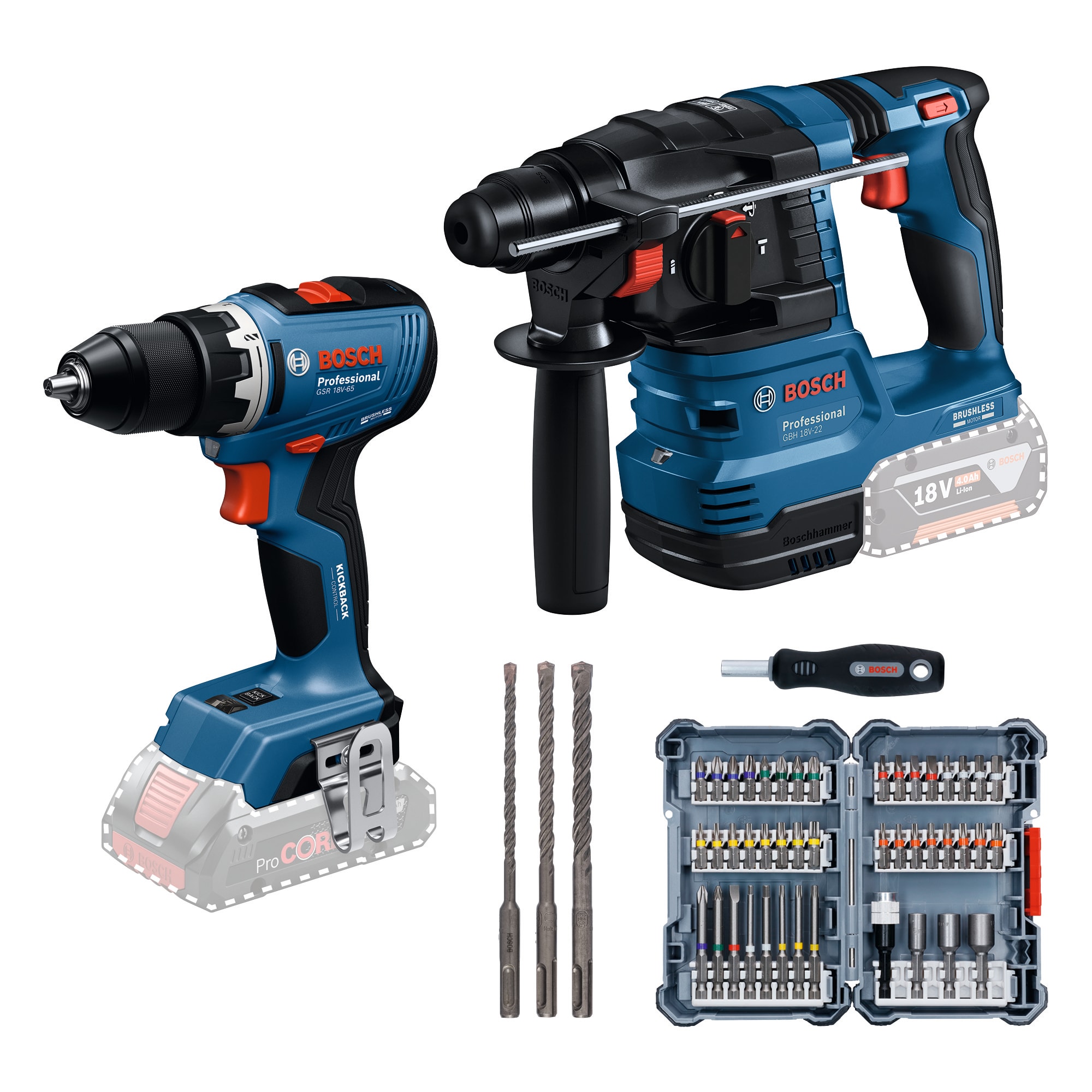 Bosch 18V-Set GSR 18V-65 & GBH 18V-22 mit 48-tlg. Zubehör