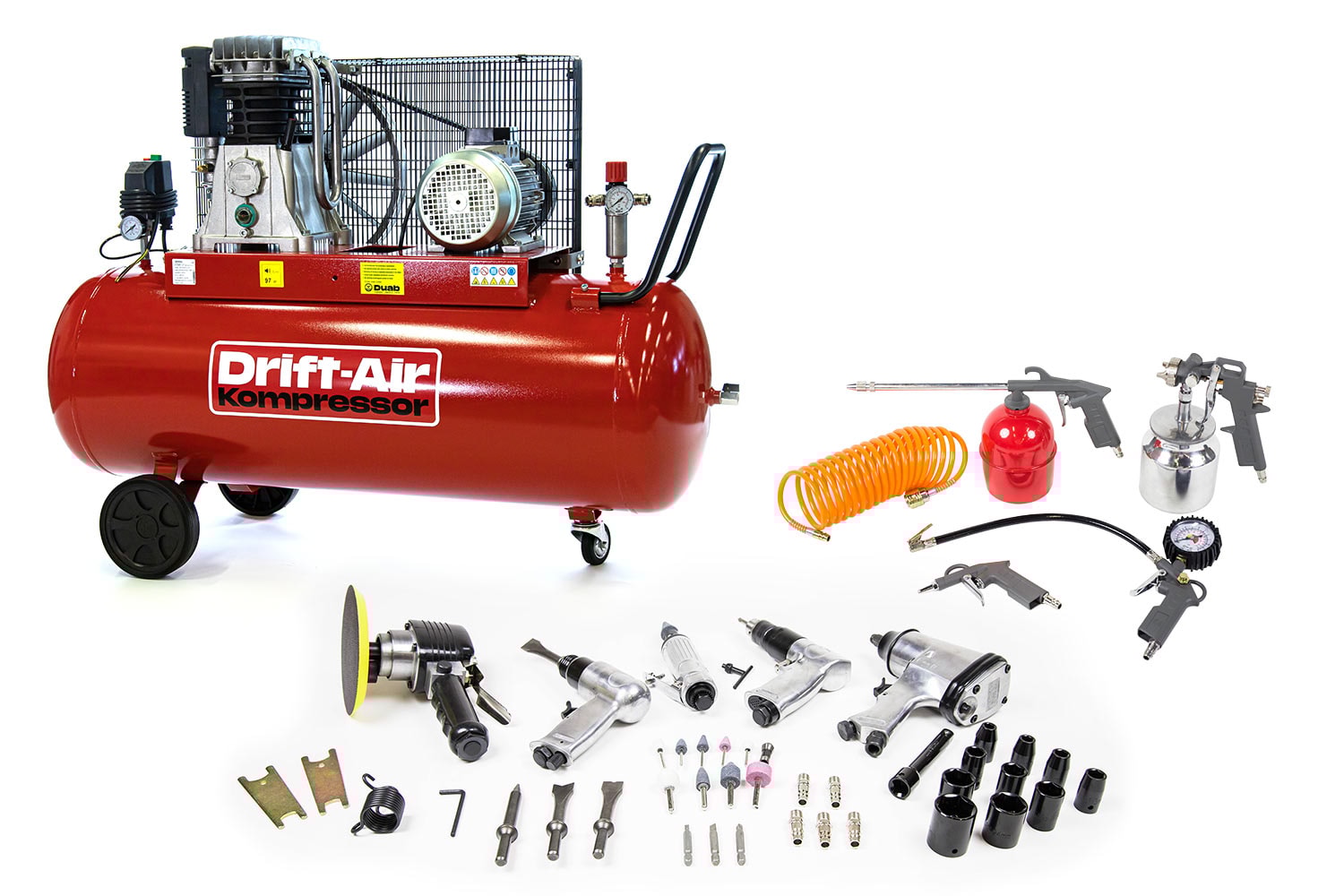 Drift-Air kompressorpakke CT 5,5/580 med 5 trykkluftmaskiner, 45 tilbehør samt 5 trykkluftverktøy