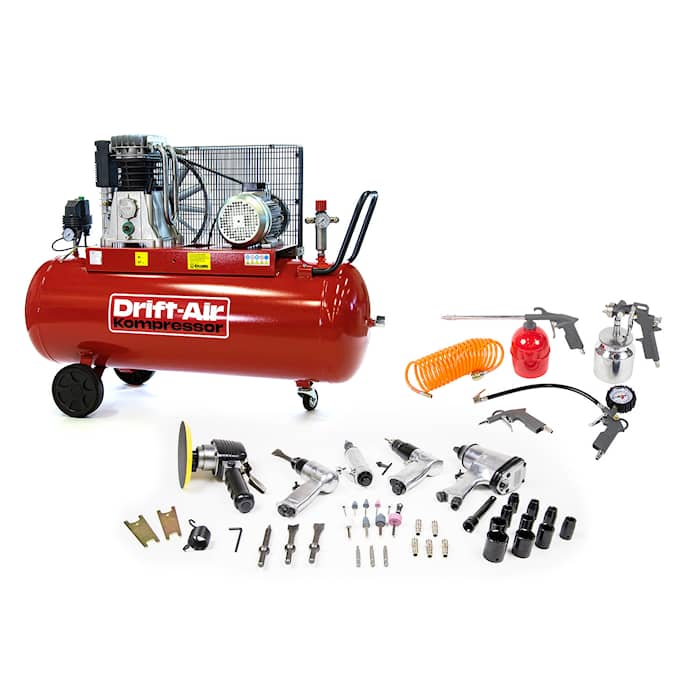 Drift-Air kompressorpakke CT 5,5/580 med 5 trykkluftmaskiner, 45 tilbehør samt 5 trykkluftverktøy