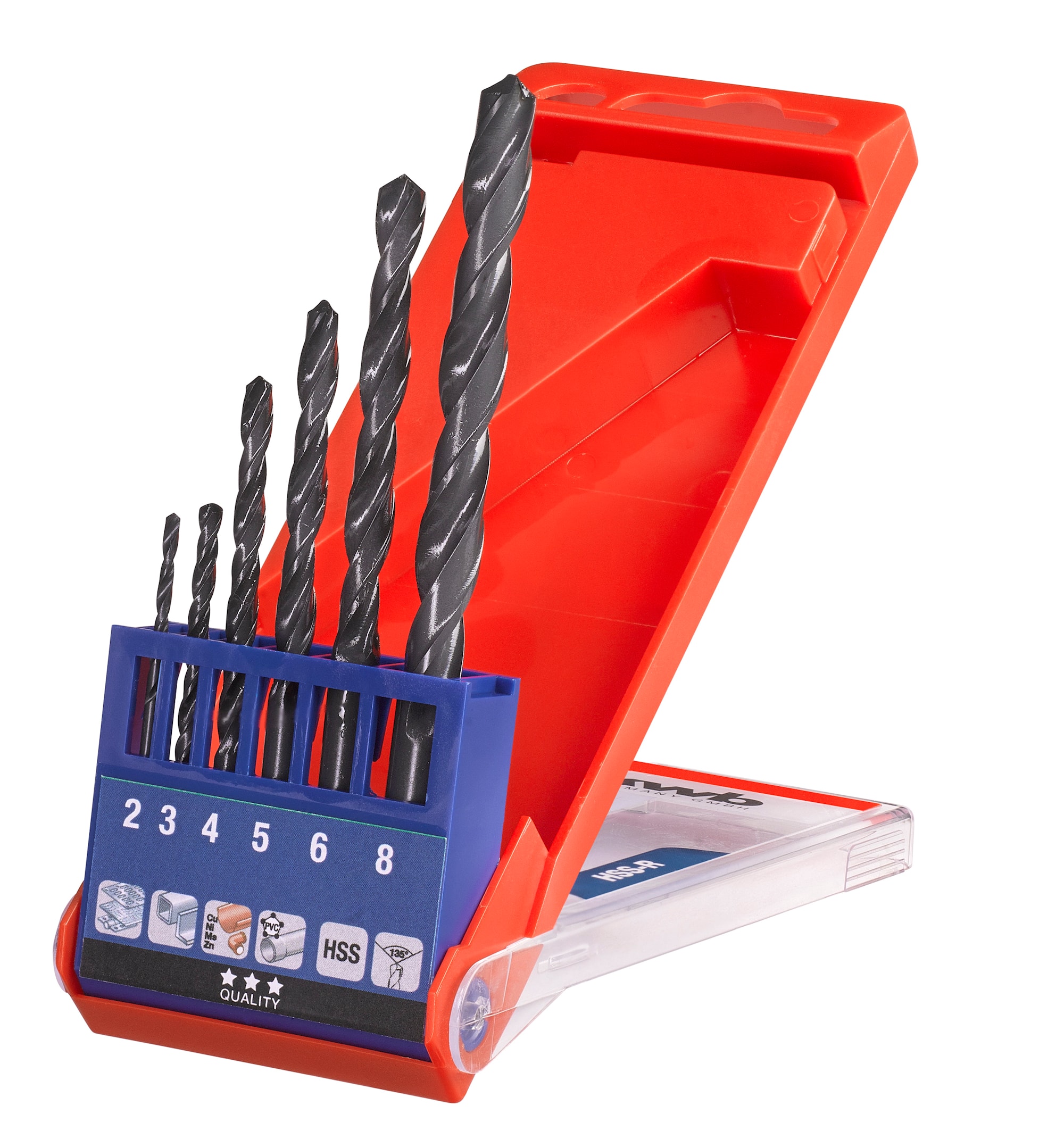 KWB HSS-borsett, 2-8 mm, i kasse, 6 deler