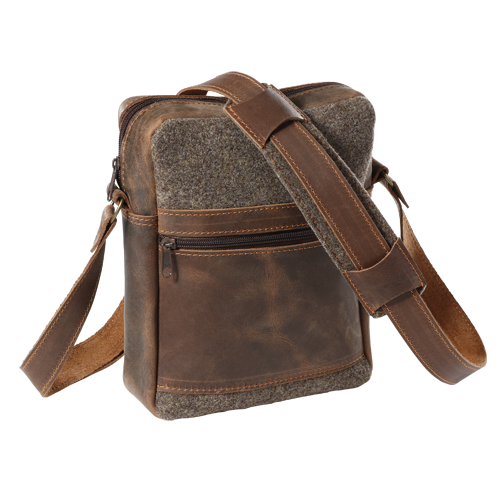 Axelväska av ullfilt med läderdetaljer