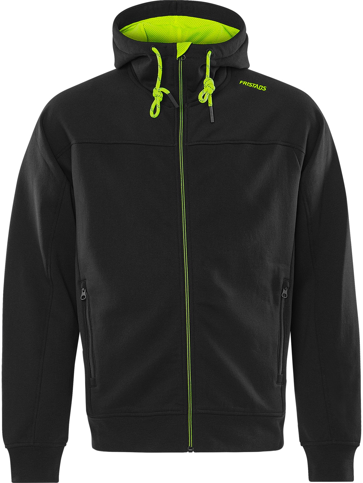 Fristads Sweatshirt-Jacka Med Huva 7550 GSM Svart/Hivis Gul 4Xl