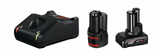 Bosch Startsett 1 x GBA 12V 2.0Ah + 1 x GBA 12V 4.0Ah + GAL 12V-40 Professional i pappeske med tilbehør
