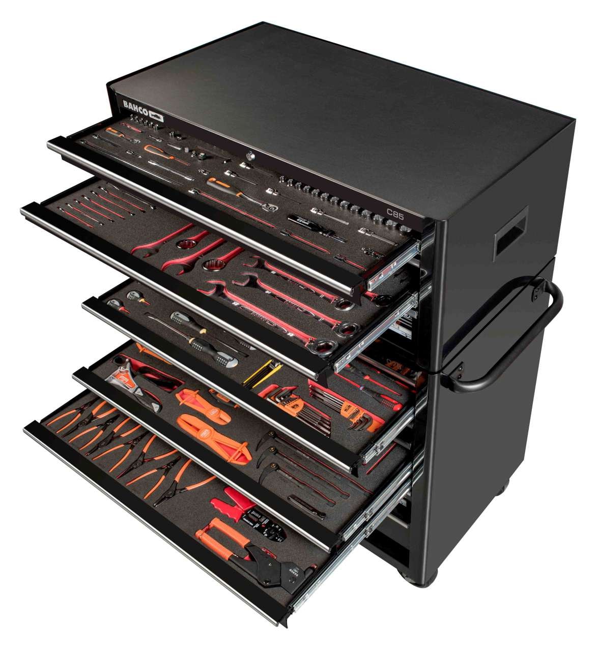 Bahco työkaluvaunu XL 1475KXL8, musta, 8 laatikkoa + yläkaappi 1485KXL4, musta, 4 laatikkoa ja 754 työkalua