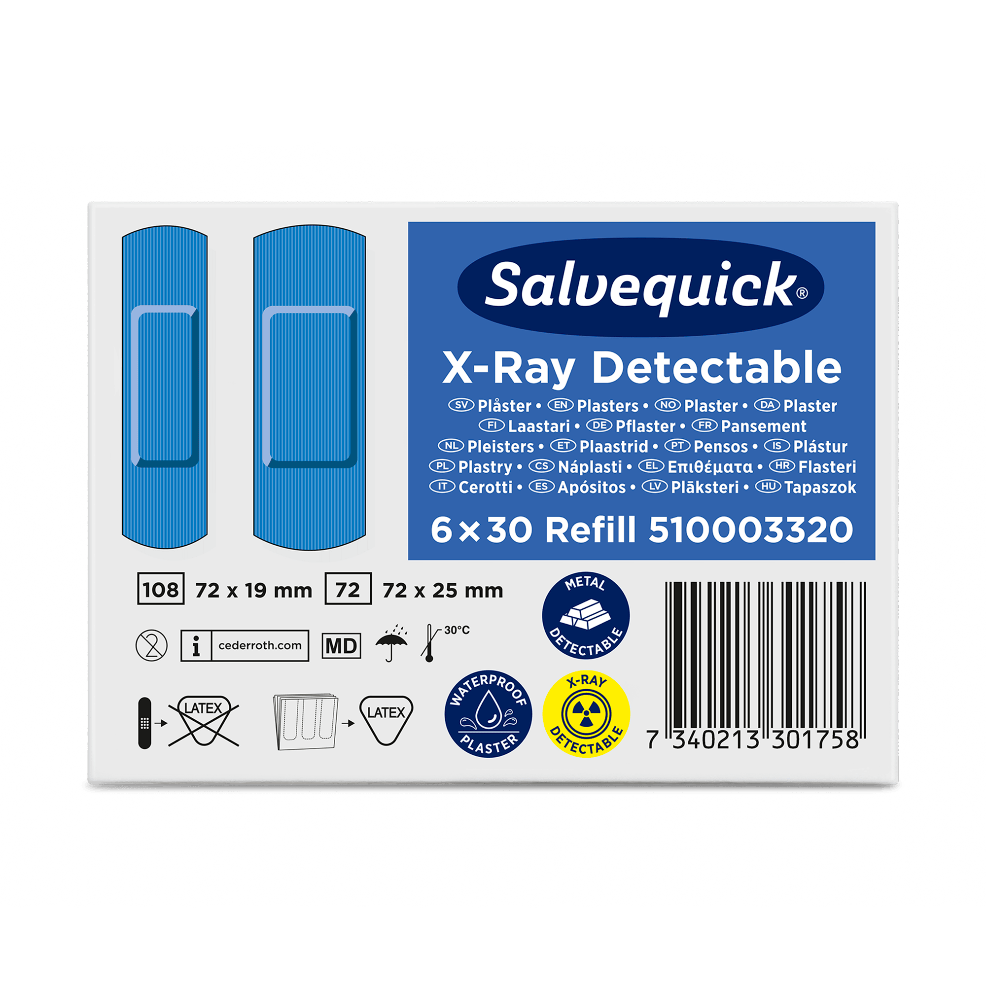 Cederroth Salvequick Refill X-Ray Detectable Plåster 6-pack (30 st/refill)