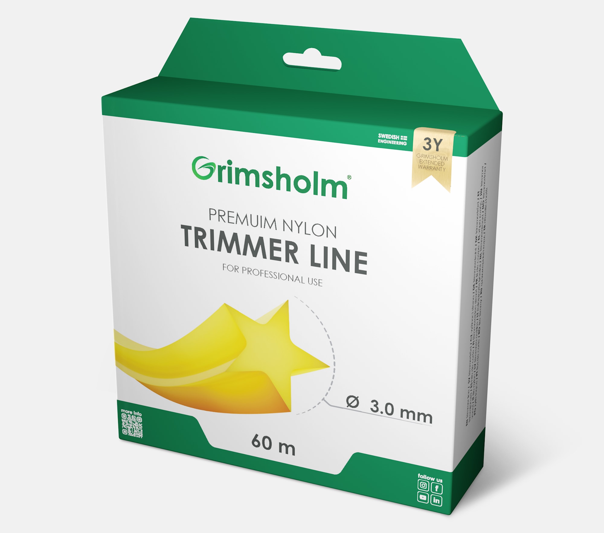 Grimsholm Trimmer line, Star, Yellow, 3.0mm, 60m