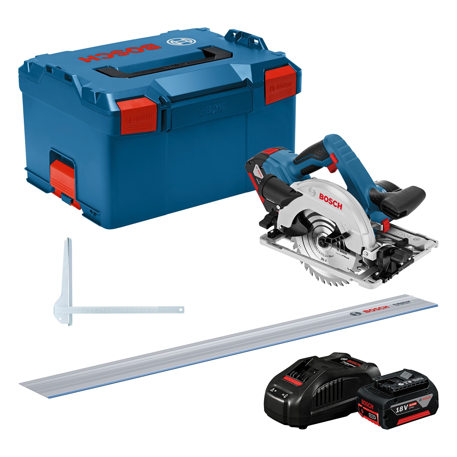 Bosch Cirkelsåg GKS 18V-57 G FSN 1400 med 2x5Ah batterier och laddare i L-Boxx