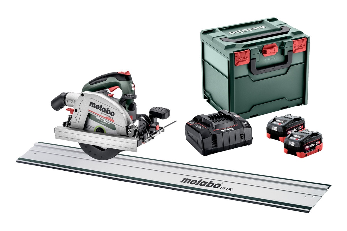 Metabo Cirkelsåg KS 18 LTX 66 BL Set med styrskena och 2x8Ah batterier och laddare