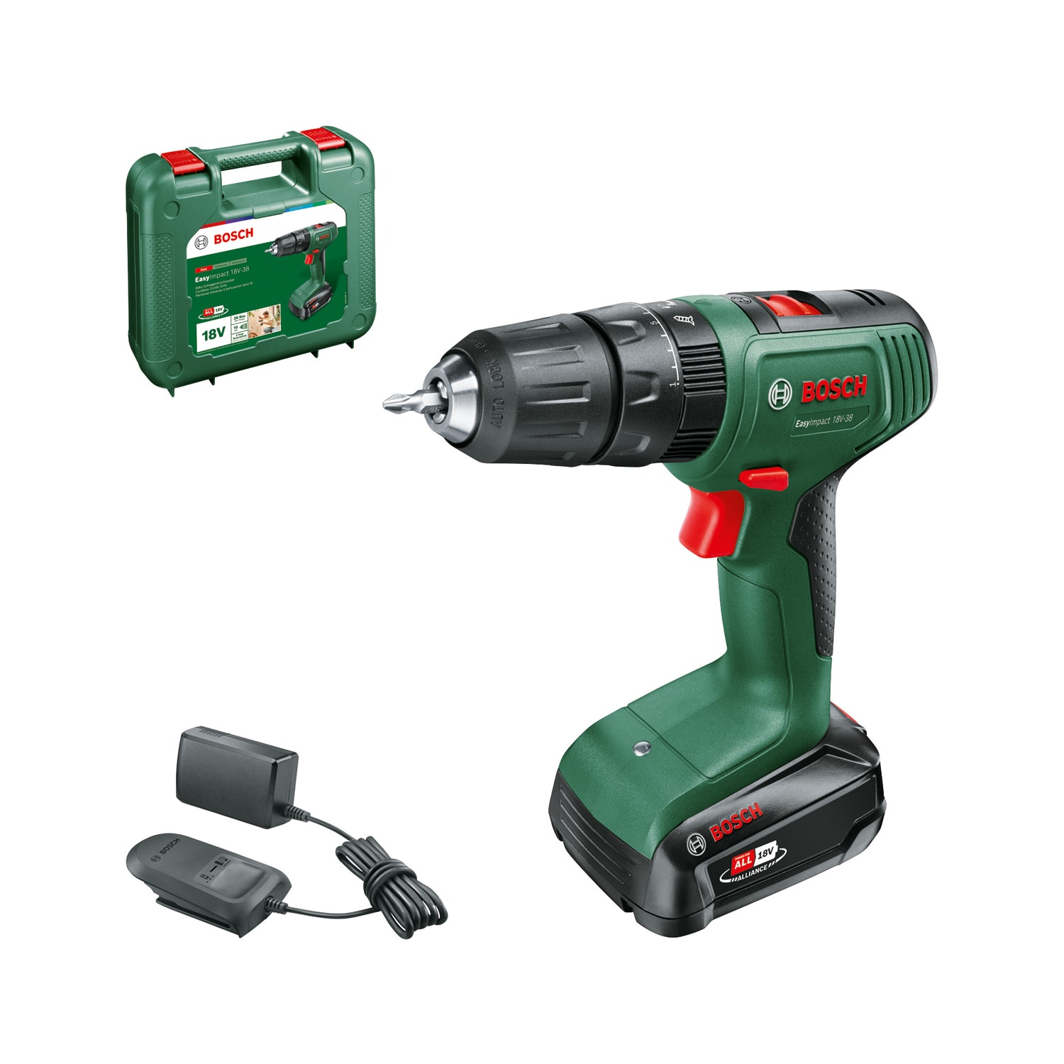 Bosch DIY Slagborrmaskin Easyimpact 18V-38 med 1x2Ah batteri och laddare
