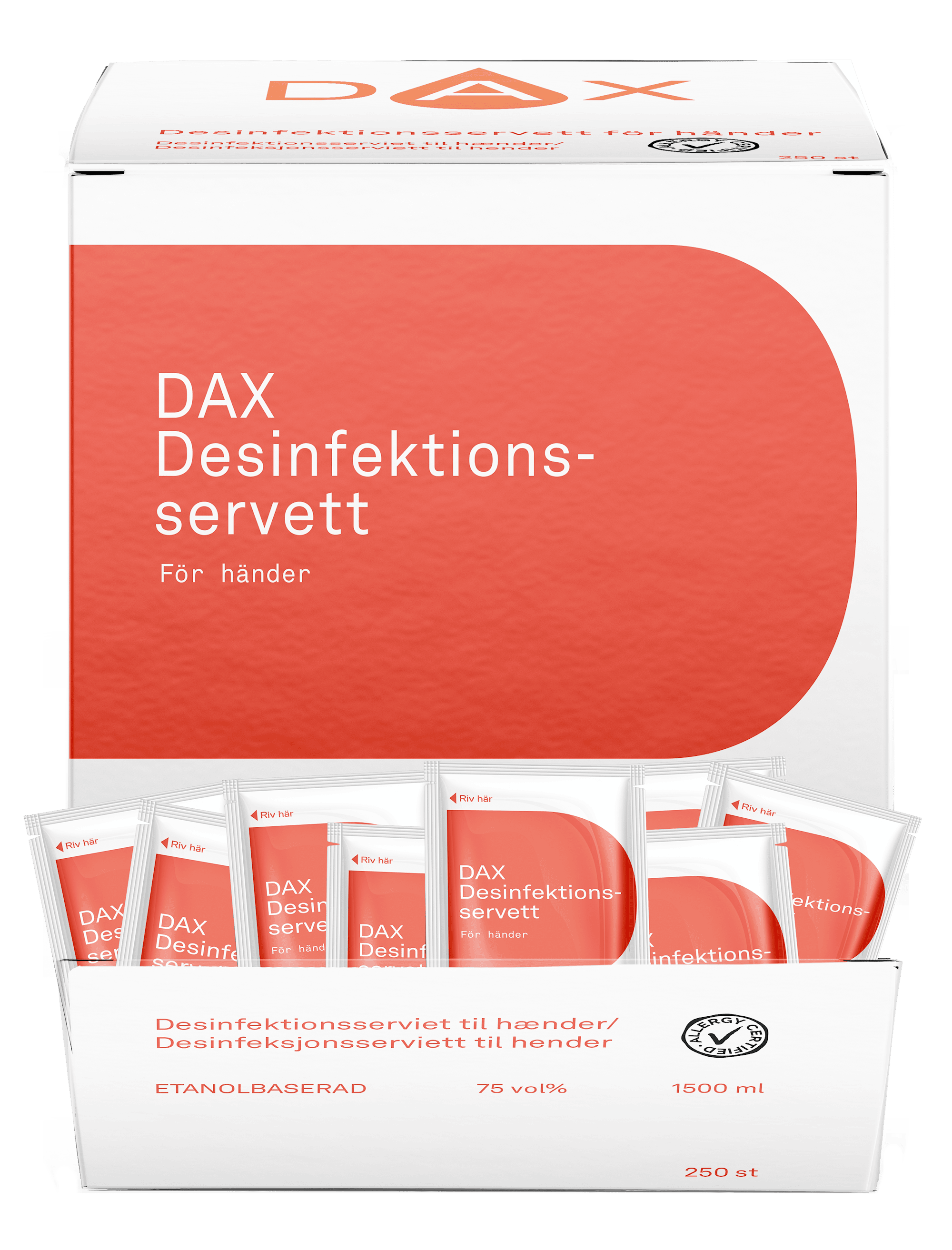 DAX Desinfektionsservett för händer, 250 st