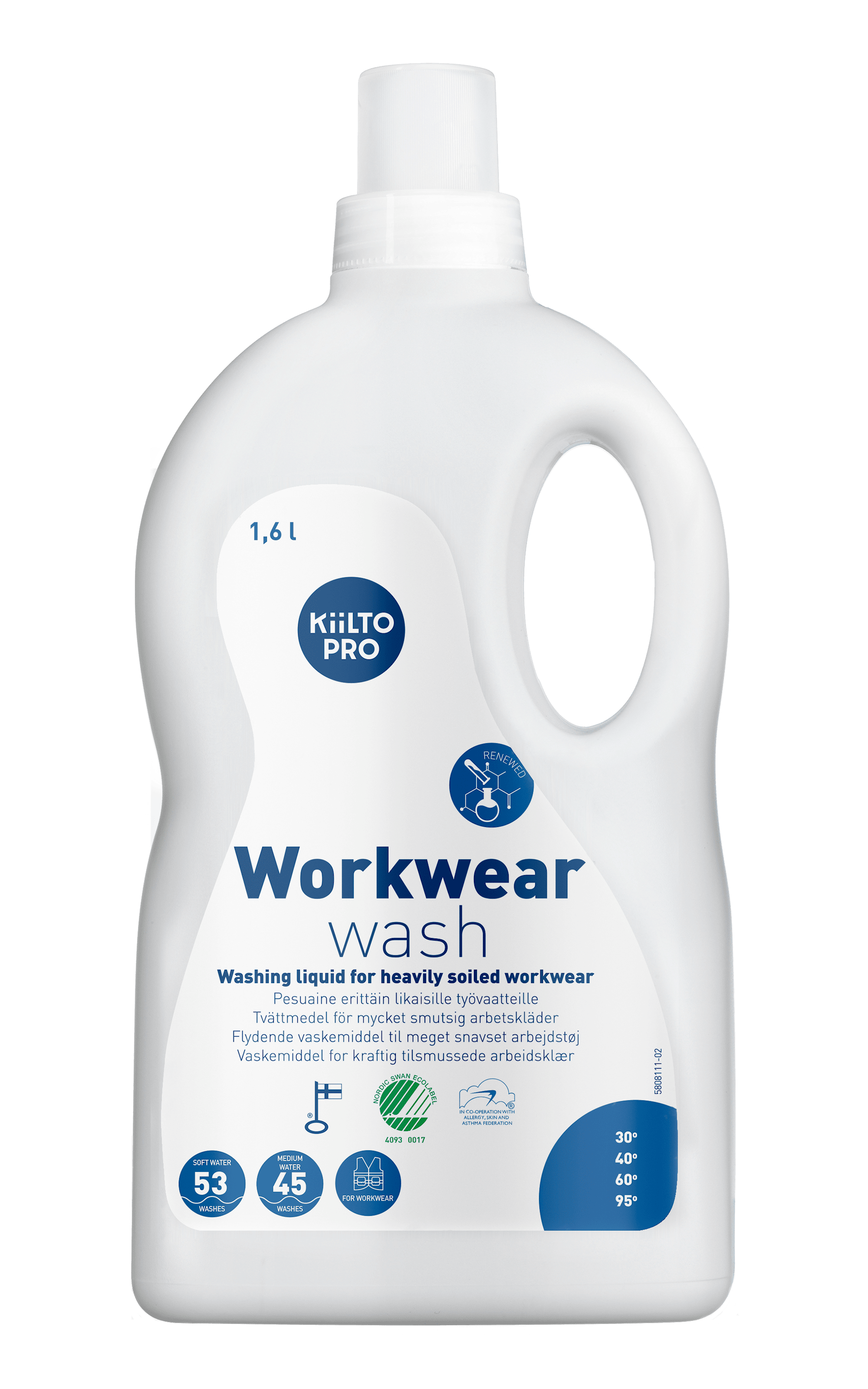 Kiilto Pro Workwear Wash Tvättmedel, 1,6 L