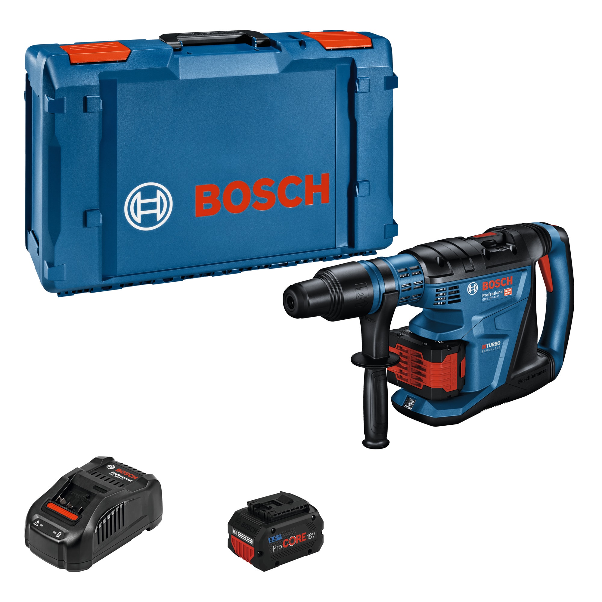 Bosch Borrhammare GBH 18V-40 C PC med 2x5,5Ah batterier och laddare i XL-Boxx
