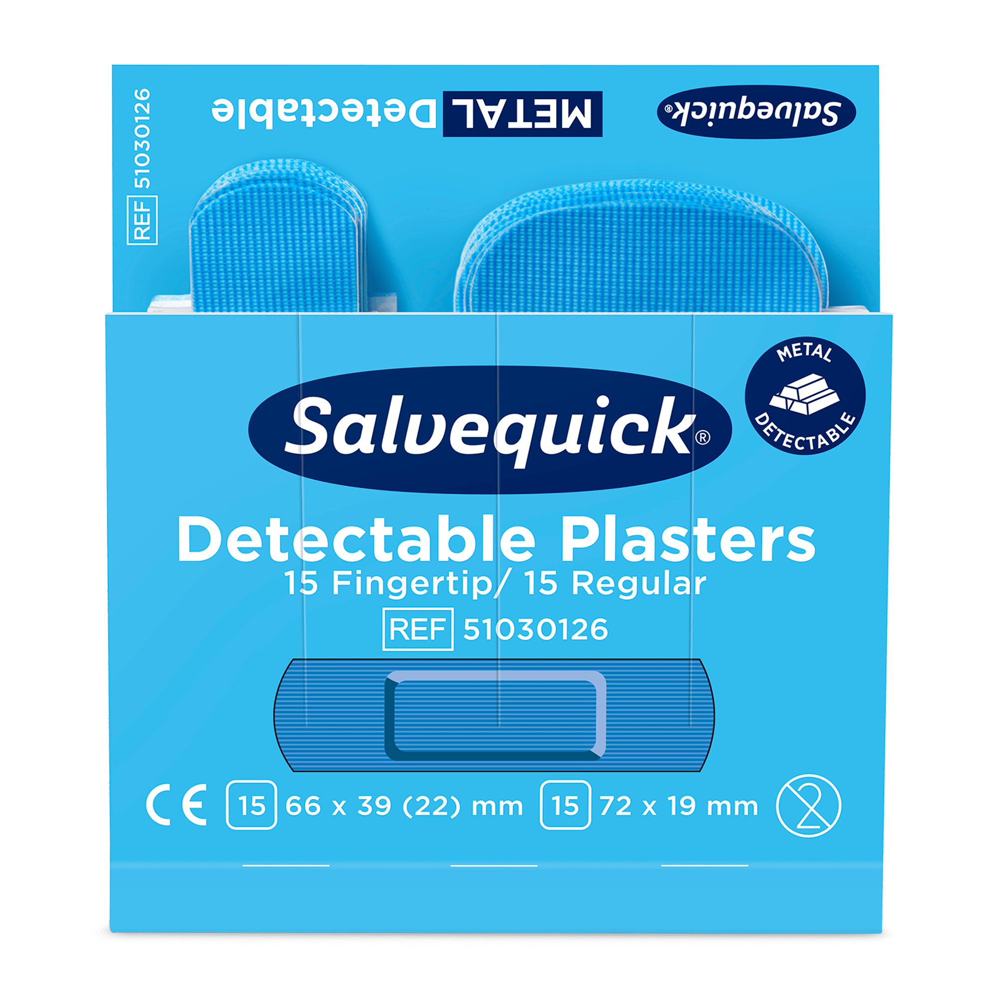 Cederroth Salvequick Refill Blue Detectable Plåster Fingertip/Regular 6-pack (30 st/refill)
