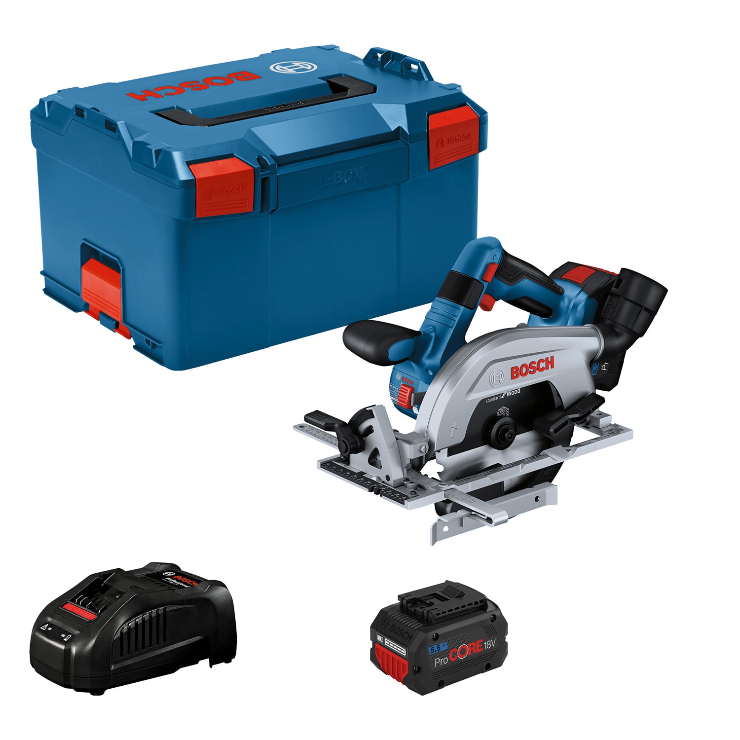 Bosch Cirkelsåg GKS 18V-57-2 L med 2x5,5Ah batterier och laddare PC i L-Boxx