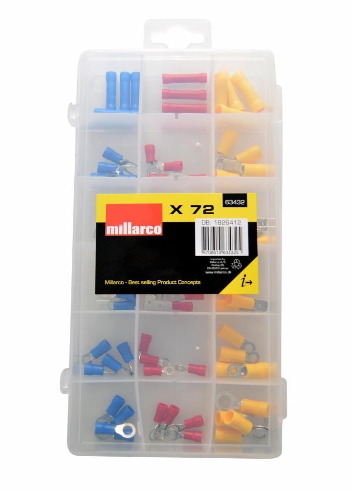 Millarco® sortimentlåda med 72 kabelskor