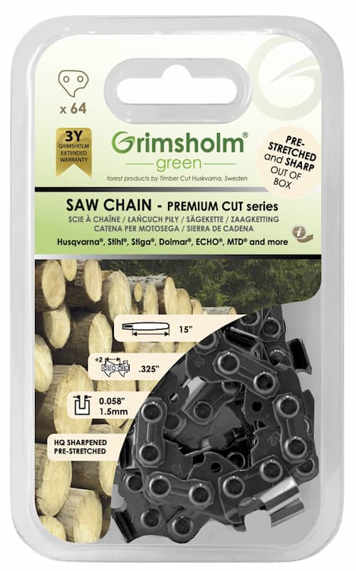 Grimsholm 15" 64vl .325" 1.5mm Premium Cut Moottorisahan Teräketju