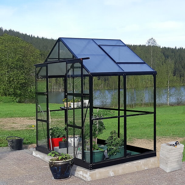 Metalcraft Växthus 3,29 m² Glas/Kanalplast Svart